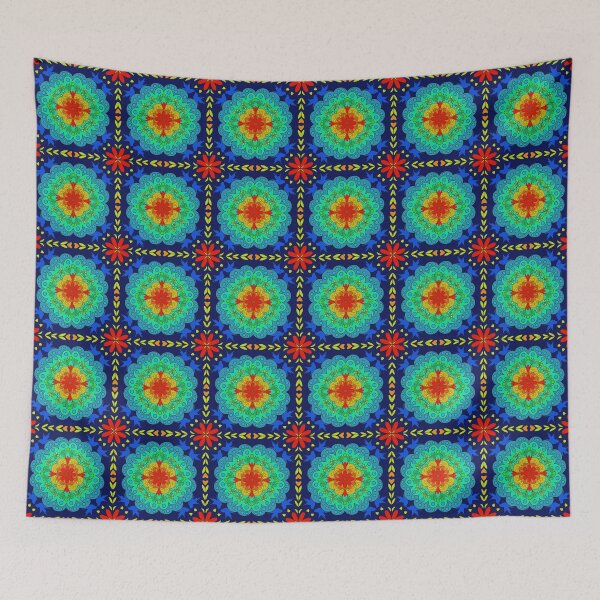 Item preview, Spanish tile motif with dar blue background  designed and sold by MarySchwindt.