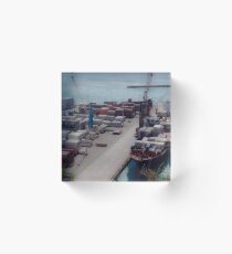 Cargo Ship In Port Acrylic Block