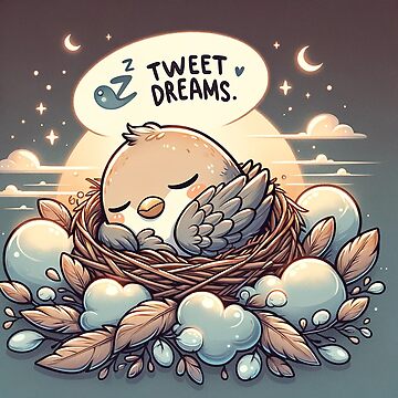 Artwork thumbnail, Peaceful Cartoon Bird Sleeping in Nest by Mugs and Shirts