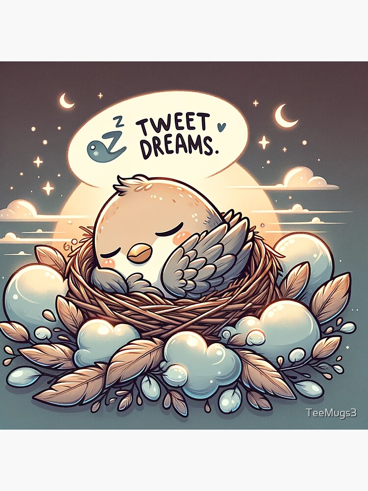 Thumbnail 3 of 3, Sticker, Peaceful Cartoon Bird Sleeping in Nest designed and sold by TeeMugs3.