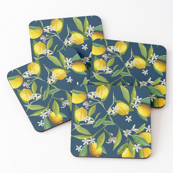 Item preview, Lemons flowers, trees, on blue designed and sold by BowditchDesigns.