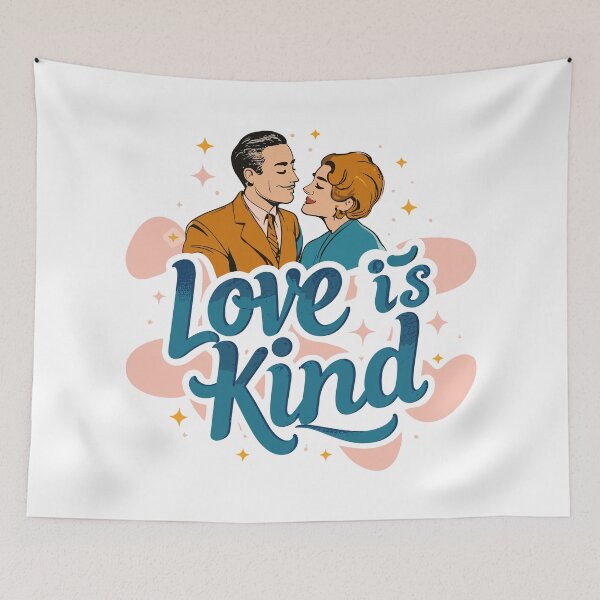 Item preview, Vintage Love: Tender Couple Illustration with Playful Typography - Love is Kind designed and sold by HahaHandlesHub.