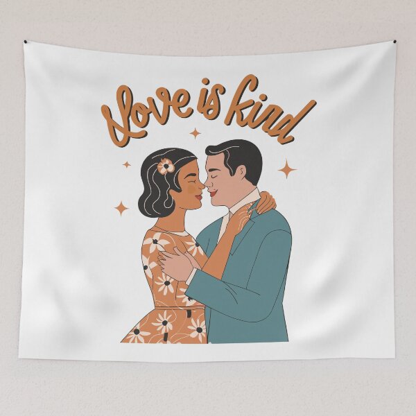 Item preview, Mid-Century Love: Whimsical Couple Illustration with Retro Typography - Love is Kind designed and sold by HahaHandlesHub.