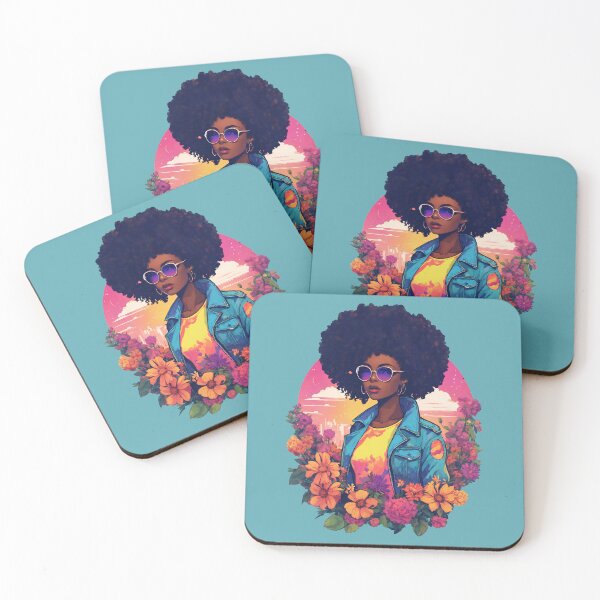 Item preview, retro illustration of an afro woman surrounded by flowers designed and sold by Cosmicreations1.