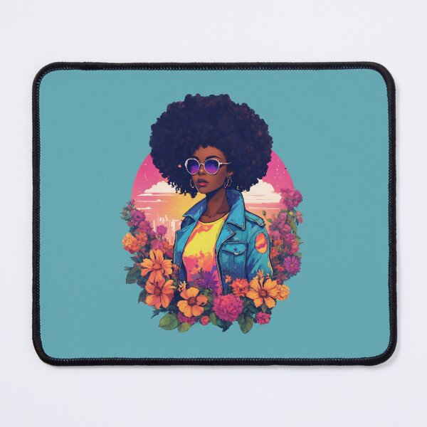 Item preview, retro illustration of an afro woman surrounded by flowers designed and sold by Cosmicreations1.