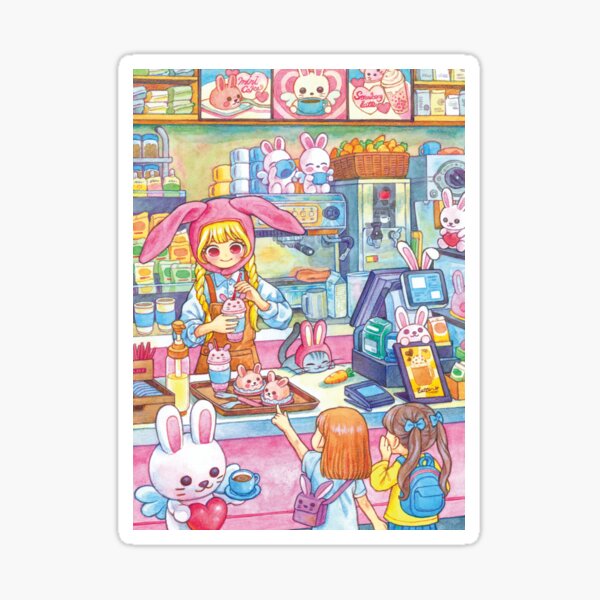 Item preview, Cute rabbit cafe designed and sold by rowonart.