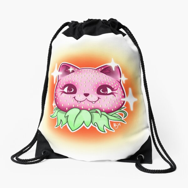 Strawberry Kitty Drawstring Bag