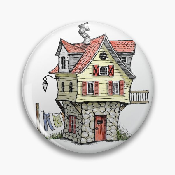 Item preview, Crooked Little House Fantasy House Digital Drawing With Dormers and Clothesline designed and sold by JoyfulWhimsy.