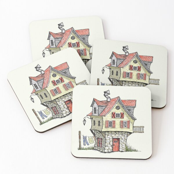 Item preview, Crooked Little House Fantasy House Digital Drawing With Dormers and Clothesline designed and sold by JoyfulWhimsy.