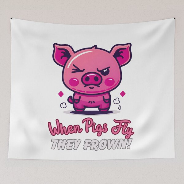Item preview, Skeptical Swine - The 'When Pigs Fly' Frowning Pig Tee designed and sold by Moisky Patterns.
