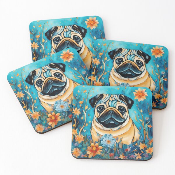 Item preview, A pug dog among mysterious flowers. designed and sold by Natalia-Vlad.