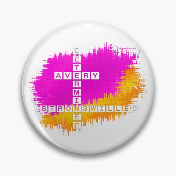 Item preview, Avery, Determined and Strongwilled, crossword, art Pink and Yellow designed and sold by words-my-art.