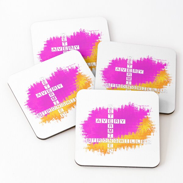 Item preview, Avery, Determined and Strongwilled, crossword, art Pink and Yellow designed and sold by words-my-art.