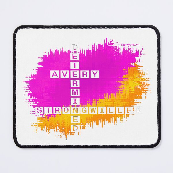 Item preview, Avery, Determined and Strongwilled, crossword, art Pink and Yellow designed and sold by words-my-art.