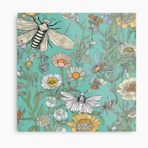 Item preview, Pattern Spring Summer Flower Garden with Bees Wildflowers and Moth designed and sold by EmilyFNM3D.