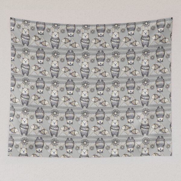 Item preview, Cute Polar Bears hand drawn pattern on the gray background. designed and sold by NadyaSaen.
