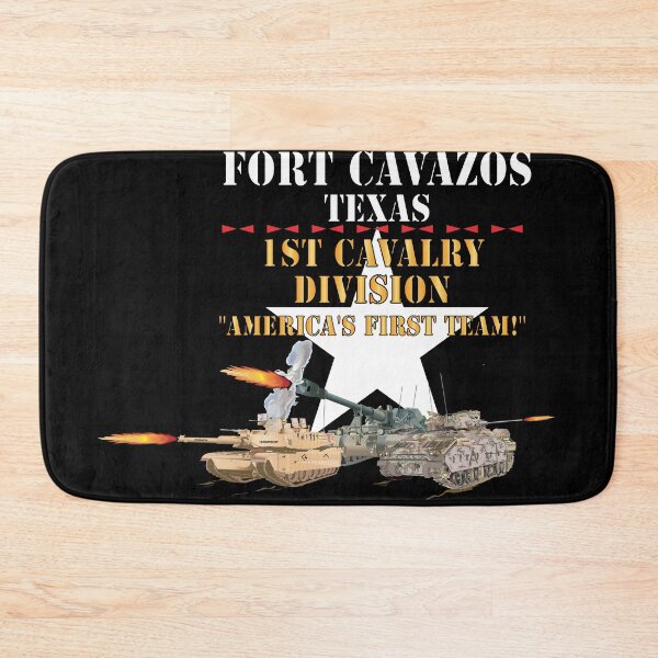 Artikelvorschau, Armee – Fort Cavazos Texas mit White Star 1st Cav w M1Abrams, Bradley, M109, das X 300 abfeuert entworfen und verkauft von Military Insignia Products.