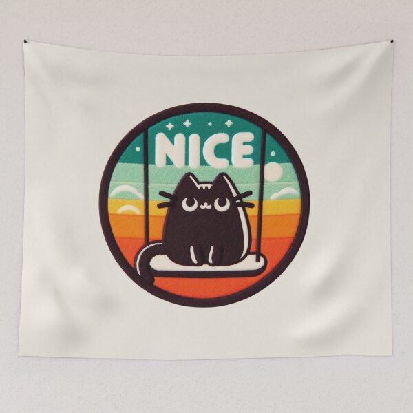 Item preview, Kawaii black cat swing Nice word illustration. designed and sold by GALUMARKET.