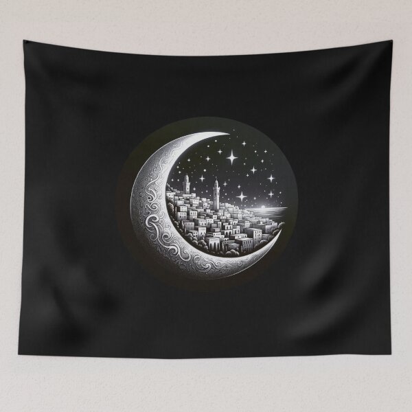 Item preview, Moonlight over Algiers: Urban Reflection in Black and White designed and sold by DilouDilou.