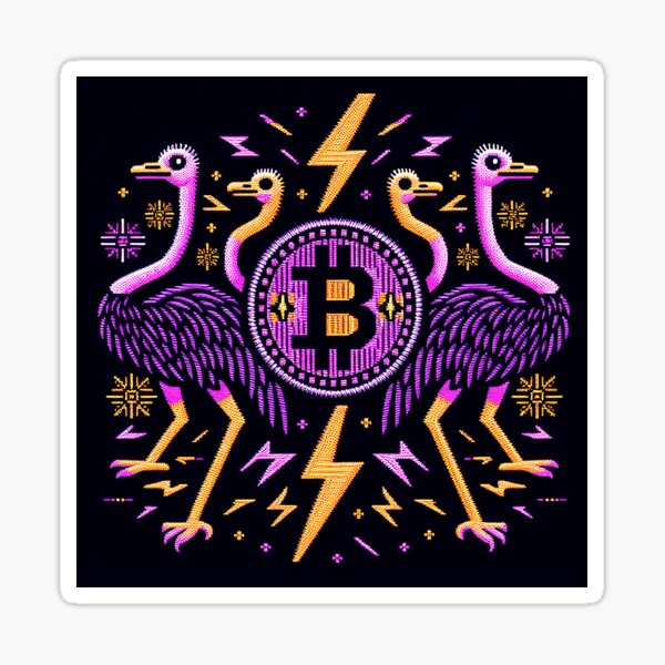 Item preview, $NOSS "Thunderous Ostrich: BTC Enveloped in Purple Lightning" designed and sold by zzz888.