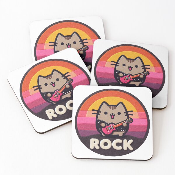 Item preview, Super cute kawaii cat with guitar and "Rock" word. designed and sold by GALUMARKET.