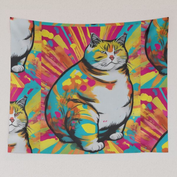 Item preview, Blissful Chonk: Happy Pop Art Fat Cat designed and sold by MillennialVibe.