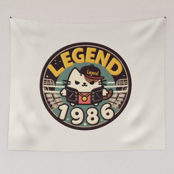 Aperçu de l'œuvre Illustration du chat rappeur kawaii Felt Legend 1986. créée et vendue par GALUMARKET.