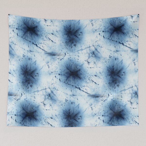 Item preview, Seamless tie-dye pattern of indigo color on white silk.  Shibori dyeing. designed and sold by lamarmarina.