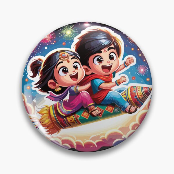 Item preview, Magical Sky Adventure - Raksha Bandhan Siblings on a Firework Rocket designed and sold by toobel.
