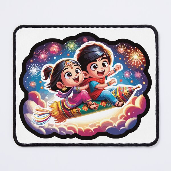 Item preview, Magical Sky Adventure - Raksha Bandhan Siblings on a Firework Rocket designed and sold by toobel.