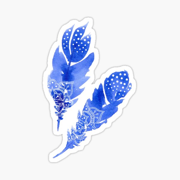 Cute blue aestetic boho watercolor Feathers Sticker