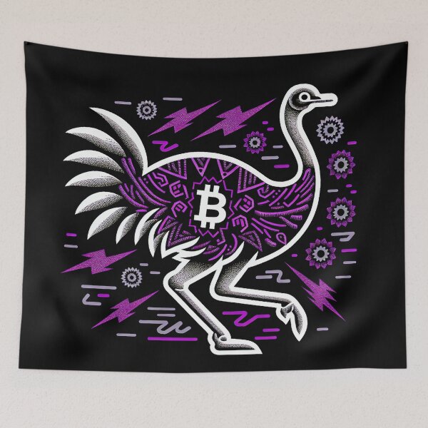 Item preview, $NOSS "Lightning Stride: Silhouette of Racing Ostrich and BTC" designed and sold by zzz888.