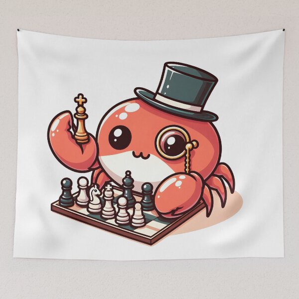 Item preview, Crab with monocle and holding chess pieces designed and sold by CanvasCutie.