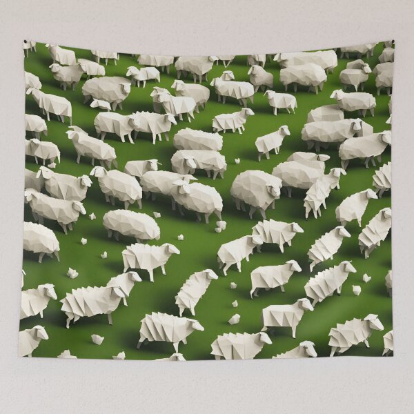 Item preview, Origami Art - Bucolic Bliss: A Field Filled with Flocks of Sheep Grazing Serenely designed and sold by ArtfulFolds.