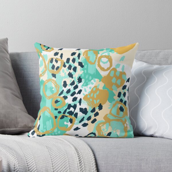 Silas - abstract print in mint, green, mustard navy Throw Pillow