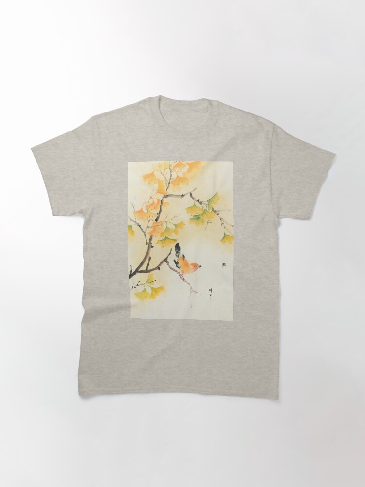 Thumbnail 3 of 7, Classic T-Shirt, Bird under the Ginkgo Tree - Traditional Chinese Ink Painting designed and sold by mingjan.