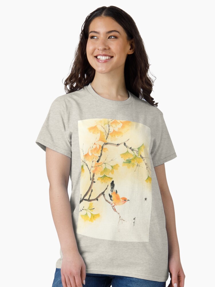 Thumbnail 2 of 7, Classic T-Shirt, Bird under the Ginkgo Tree - Traditional Chinese Ink Painting designed and sold by mingjan.