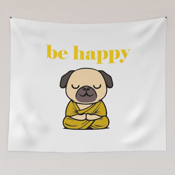 Item preview, Cute Be Happy Meditating Cartoon Monk Pug Dog designed and sold by Elvin Dantes.