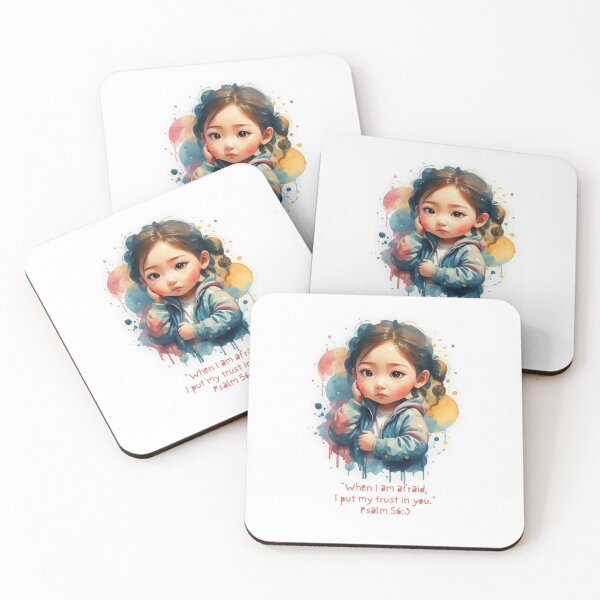 Item preview, "When I am afraid, I put my trust in you." Psalm 56:3 Cute Adorable Dark Haired Girl designed and sold by EveryGoodGift.