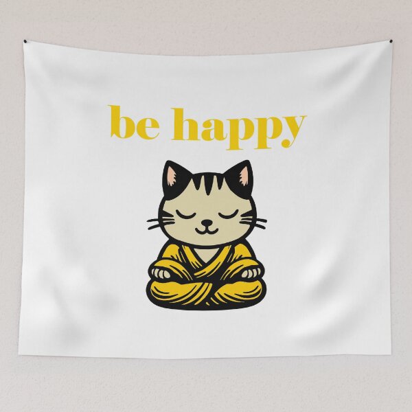 Item preview, Cute Be Happy Meditating Cartoon Monk Cat designed and sold by Elvin Dantes.