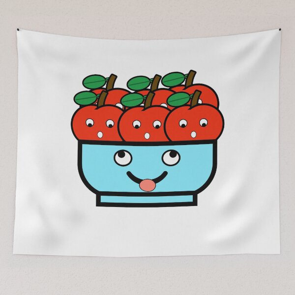 Item preview, Cute Funny Kawaii Blue Bowl With Red Cherries  designed and sold by Sunserize Designs.