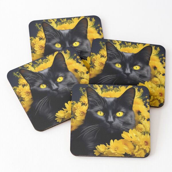 Item preview, Black cat with flowers designed and sold by artbyjn.studio.