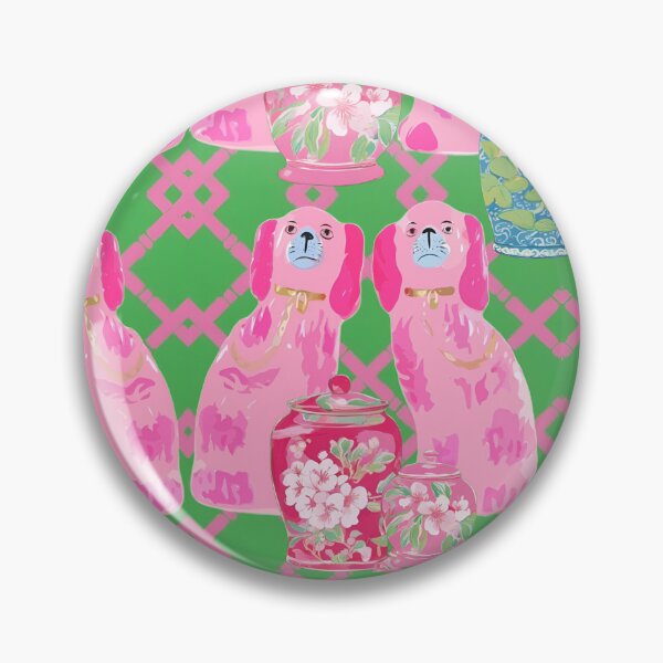 Item preview, Staffordshire dogs and chinoiserie jars in pink and green designed and sold by SophieClimaArt.