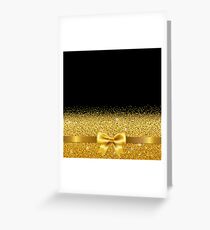 A golden bow and ribbon with gold sparkle on black Greeting Card