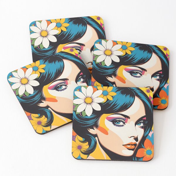 Item preview, Retro 70s, Pop Art,  Portraits, Flower Power, Yellow, orange designed and sold by Prints and Lifestyle.