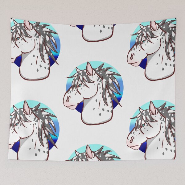 Item preview, White spotted horse (blue background) designed and sold by BellasArt777.