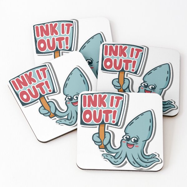 Item preview, Cheerful Squid 'Ink It Out!' Cartoon Placard Design designed and sold by NiftyWrx.