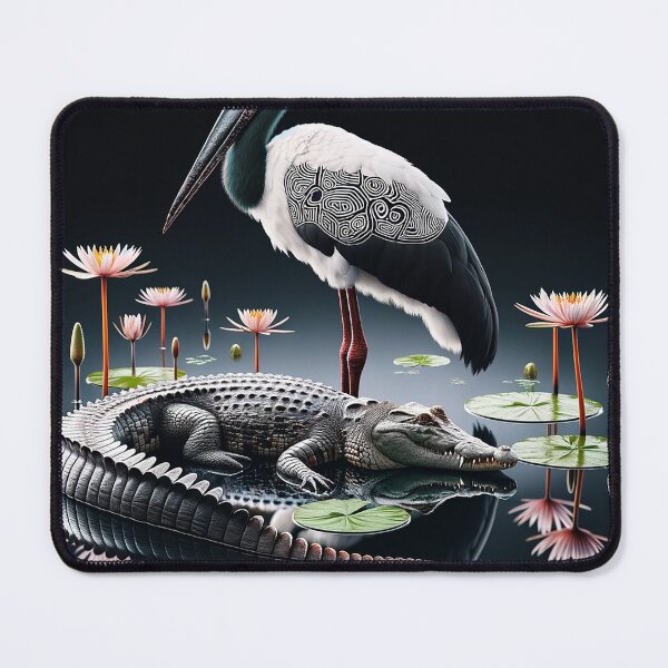 Item preview, "Kakadu's Tranquil Encounter: Jabiru and Crocodile" designed and sold by Peter Keepence.