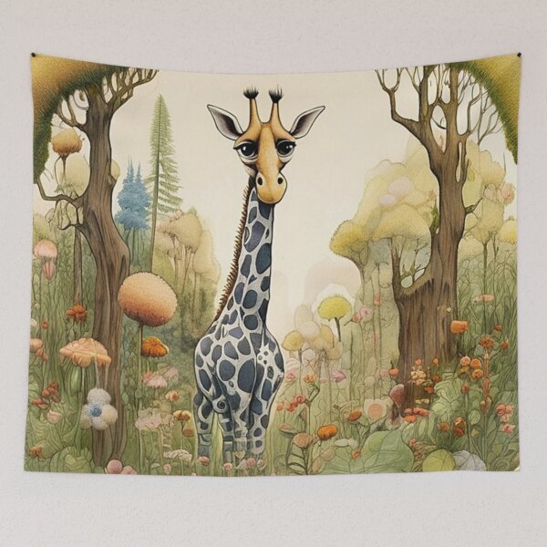 Item preview, Cute, little giraffe on a spring walk. A small vintage portrait with an art deco touch. designed and sold by SaraSumi.