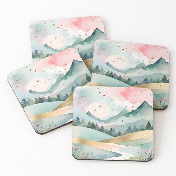 Item preview, Pastel mountains pattern with gold sprinkles designed and sold by Naturitude.